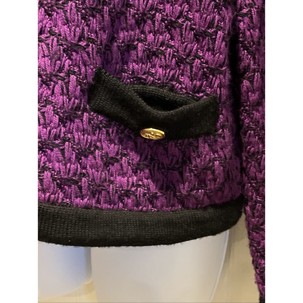 Mondi Vintage Cardigan Sweater Size 38 / M Purple Black 80s Gold Buttons Heavy - Picture 7 of 15